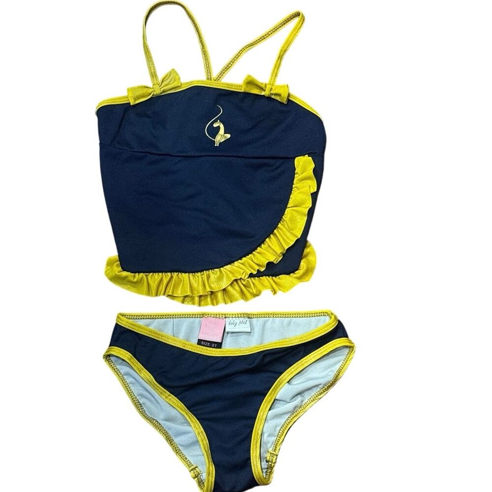 Vintage Baby Phat Toddler Bikini Swim Set Size 3T Navy Gold Ruffle Y2K 2011